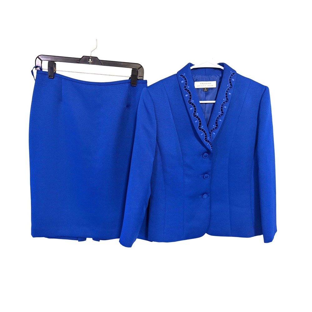 Tahari Arthur S. Levine Cobalt Blue Scalloped Skirt Suit Set 6 NEW work career